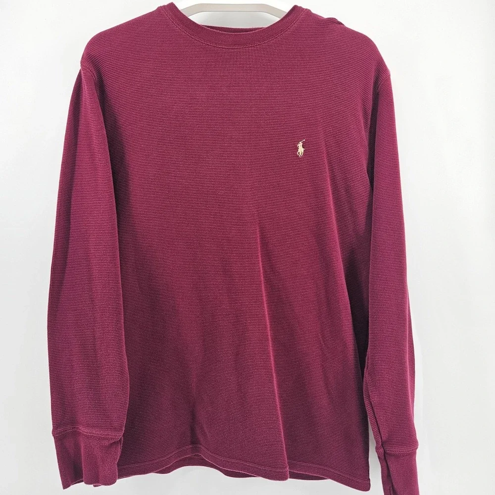 Polo Ralph Lauren Waffle‎ Knit Shirt Mens Medium M Burgundy Thermal Pullover